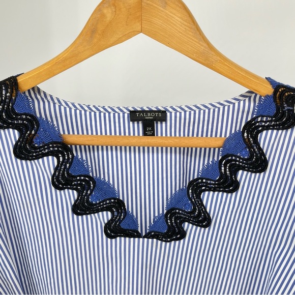 Talbot's Womens Rickrack Trim V-neck Top Size XXL Striped Popover Non Iron - Picture 6 of 10